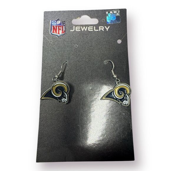 NFL Los Angeles Rams Dangle Earrings featuring Rams Shiny New - Picture 2 of 3